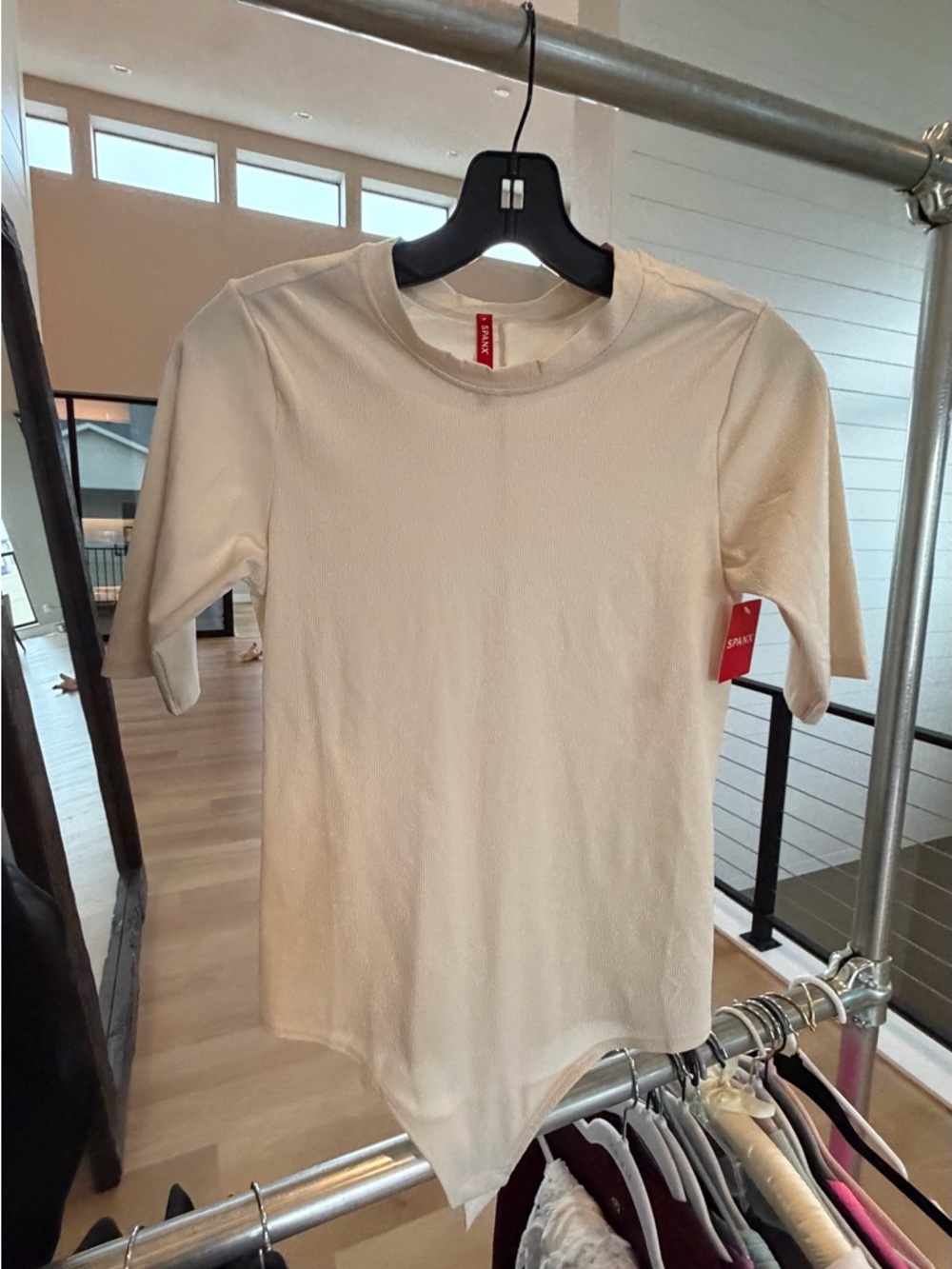 Spanx Cream Ribbed Short Sleeve Bodysuit
